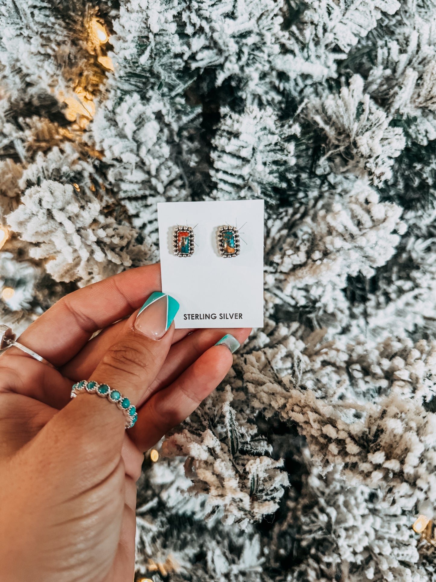 Sterling Silver Spiny Turquoise Square Earrings