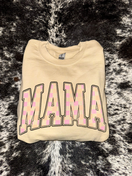 Beige Checkered Mama Sweatshirt