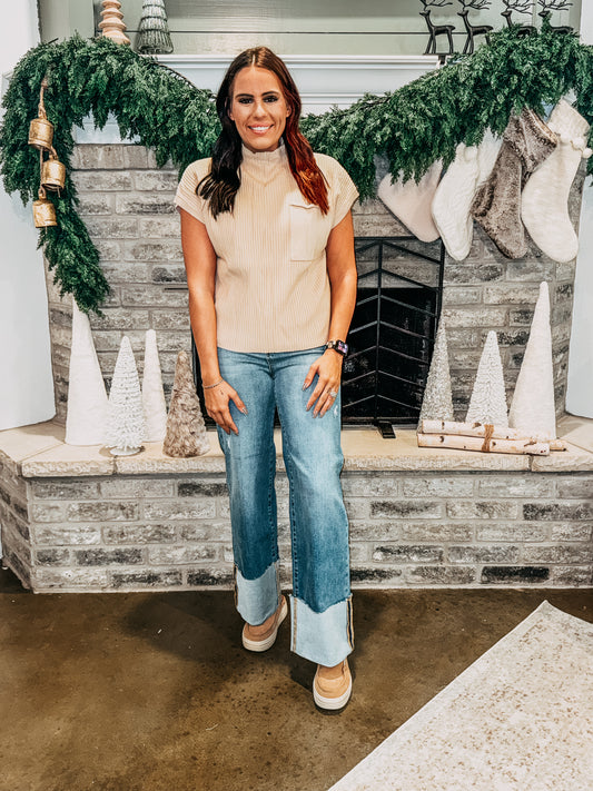 Kami Short Sleeve Ribbed Top [Khaki]