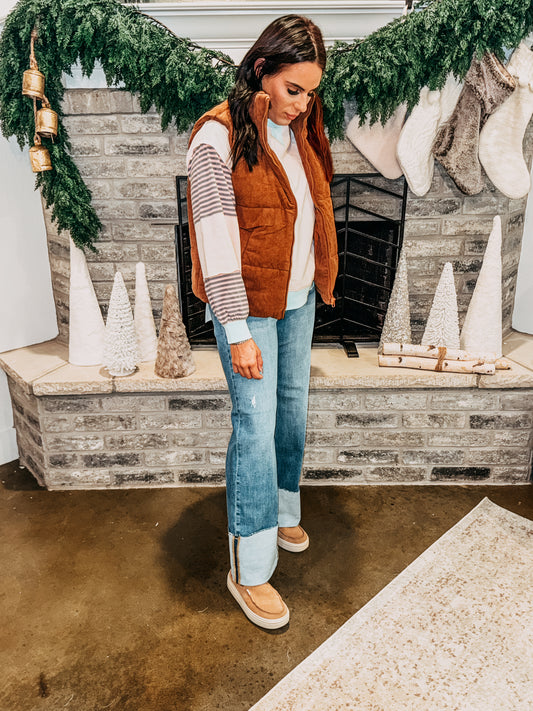 Coffee Corduroy Puffer Vest