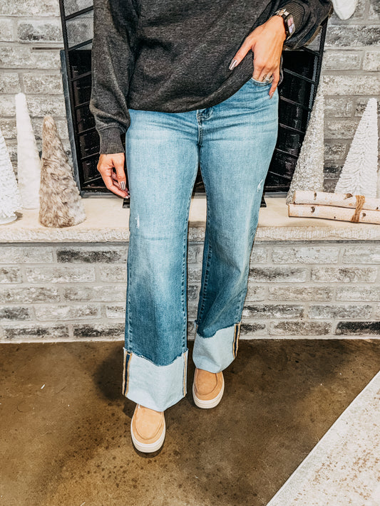Kamryn High Rise Wide Cuffed Denim